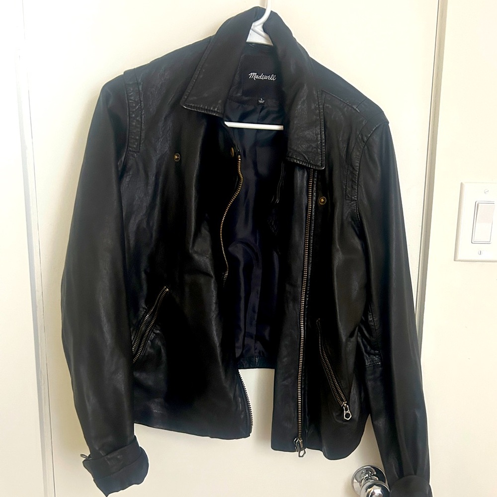 Madewell Black Leather Bomber Jacket